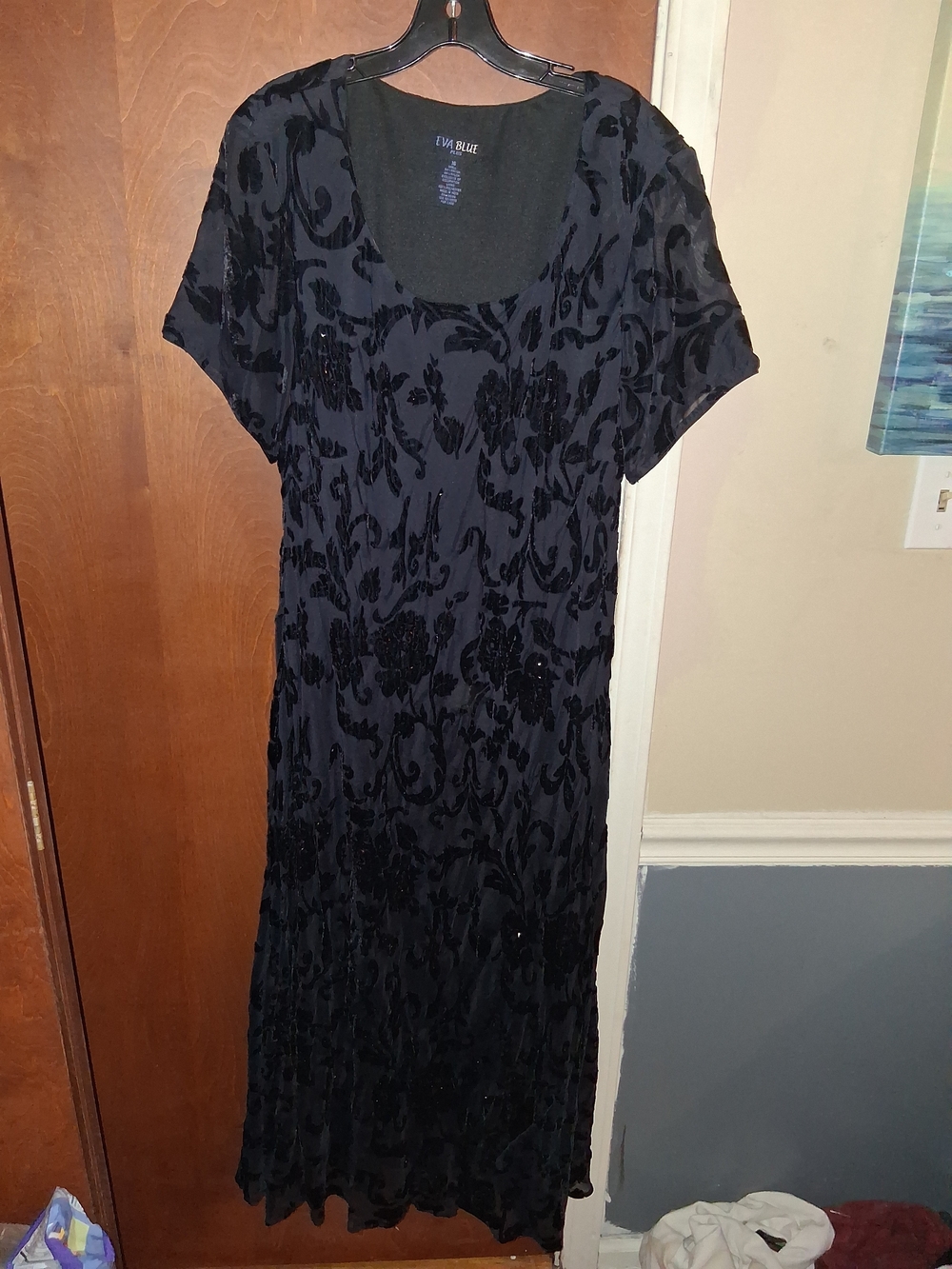 Eva Blue Black Floral Burnout Maxi Dress